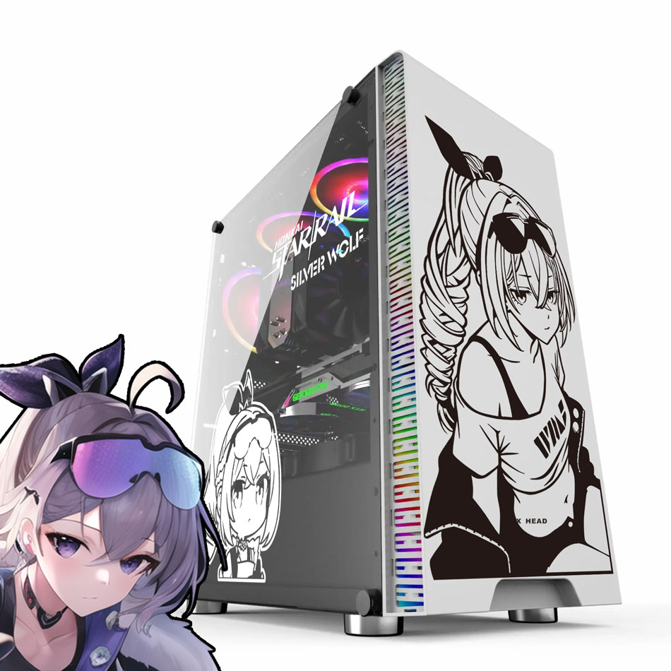 Console Gaming Pc Case - Autocollants d'anime Silver Wolf pour boîtier